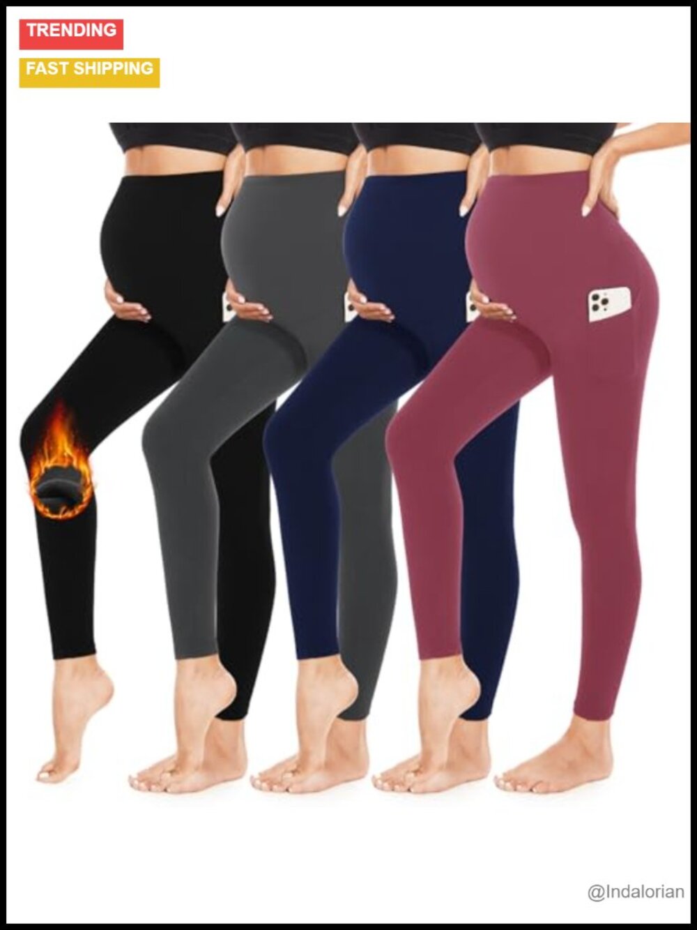 Maternity Leggings with Pockets Over Belly Butt Lift Workout Yoga 4 Pack